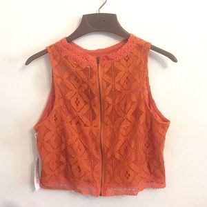 New with tags orange boho zip up crop top